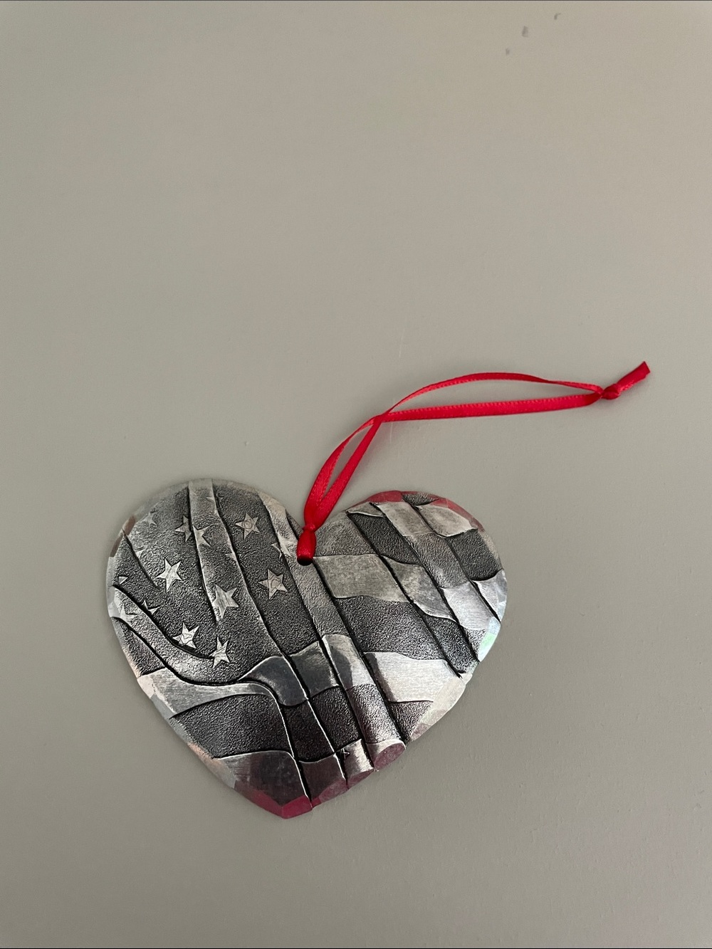 Wendell August Patriotic Heart Ornament with Red Ribbon